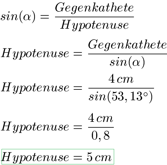 Hypotenuse berechnen Beispiel 2 Sinus