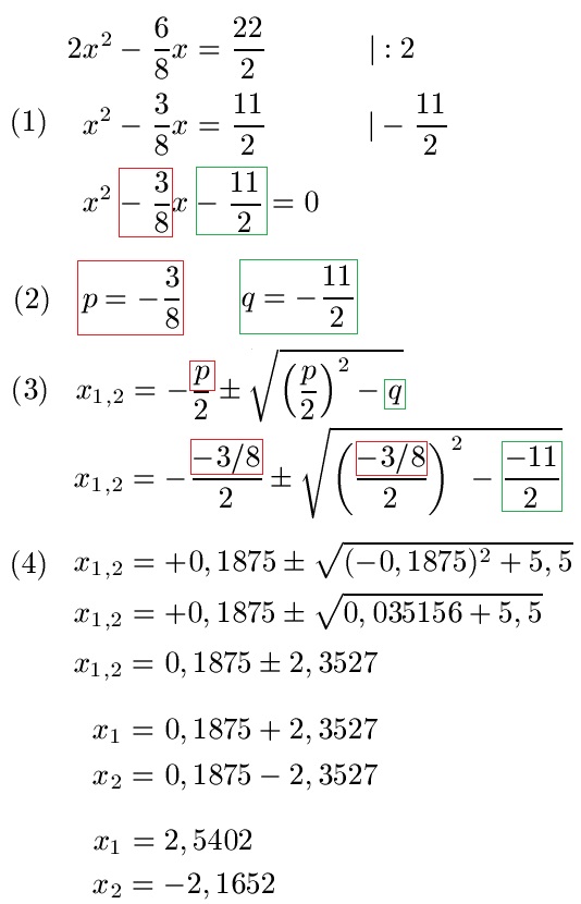 PQ-Formel Beispiel 2 Teil 1