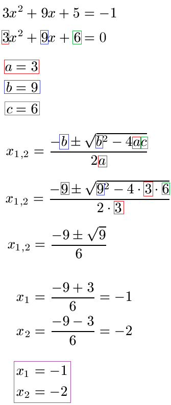 Quadratische Funktion / Gleichung ABC-Formel Beispiel 1