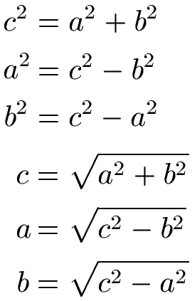 Satz des Pythagoras alle Formeln umgestellt