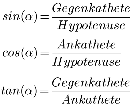 Ankathete, Gegenkathete und Hypotenuse zur Winkelberechnung