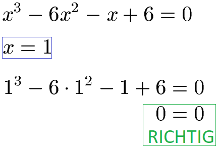 Erste Nullstelle finden Beispiel 1 mit x = 1