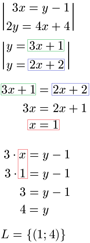 Gleichsetzungsverfahren Beispiel 2 Lösung