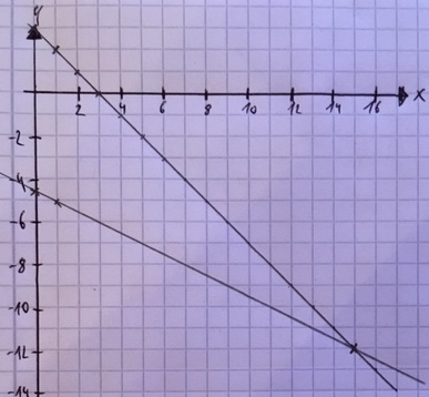 Gleichungen / Gleichungssysteme grafisch lösen Beispiel 1 gezeichnet