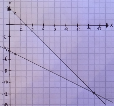 Gleichungen / Gleichungssysteme grafisch lösen Beispiel 1 gezeichnet