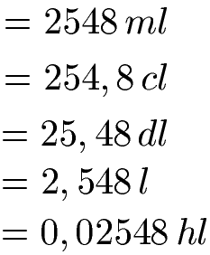 Milliliter, Liter bis Hektoliter umwandeln Beispiel