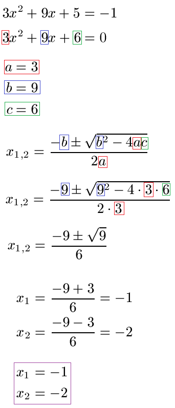 Nullstellen berechnen: Mitternachtsformel Beispiel 1
