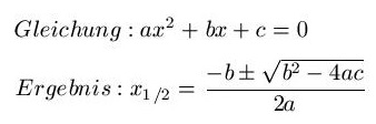 Nullstellen quadratische Funktion / Gleichung ABC-Formel Lösungsformel