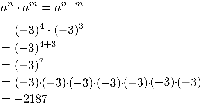 Potenzen multiplizieren Beispiel 1 mit negativer Basis