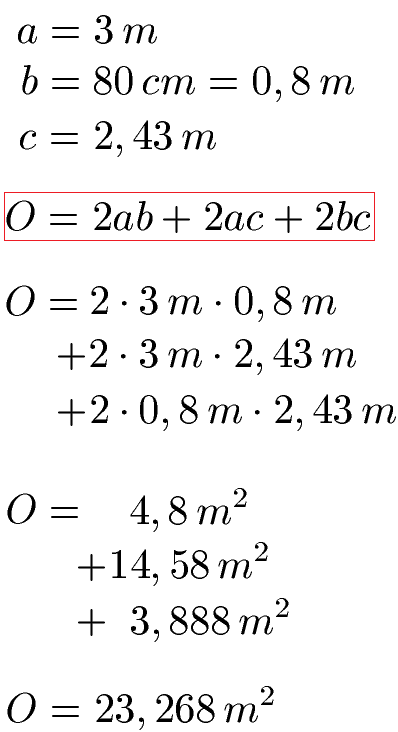 Quader Beispiel 2 Oberfläche