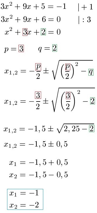 Quadratische Funktion / Gleichung, PQ-Formel Beispiel 1