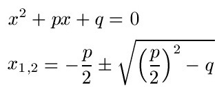 Quadratische Funktion / Gleichung, PQ-Formel Lösungsformel
