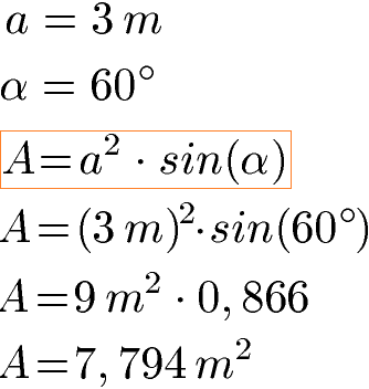 Raute Flächeninhalt: Formel mit Winkel und Beispiel