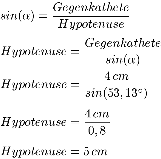 Rechtwinkliges Dreieck Beispiel Hypotenuse berechnen