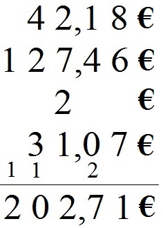 Schriftlich addieren mit Komma und Geld