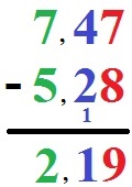 Schriftlich subtrahieren mit Komma und Übertrag