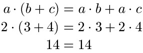 Verteilungsgesetz Erklärung oberste Gleichung mit Zahlen