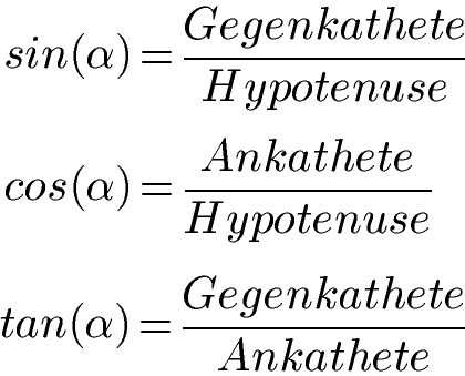 Winkelfunktionen Formeln