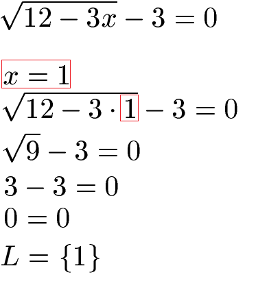 Wurzelgleichungen Beispiel 1 Probe und Lösungsmenge