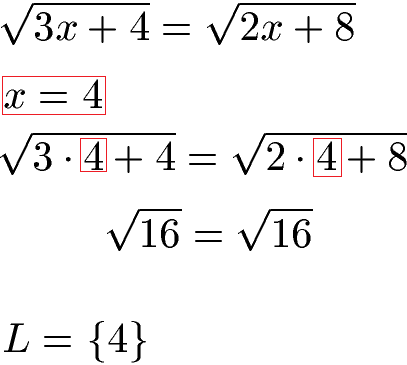 Wurzelgleichungen Beispiel 2 Probe und Lösungsmenge