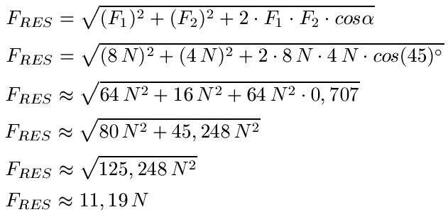 Kräfte addieren + zerlegen Beispiel 2 rechnerisch