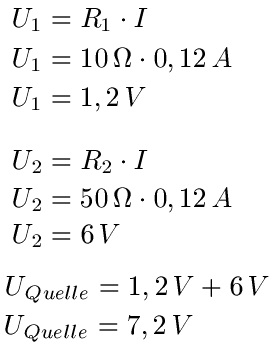 Reihenschaltung Beispiel 2 Lösung