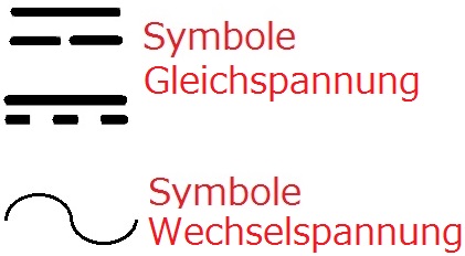 Symbole Gleichspannung / Wechselspannung